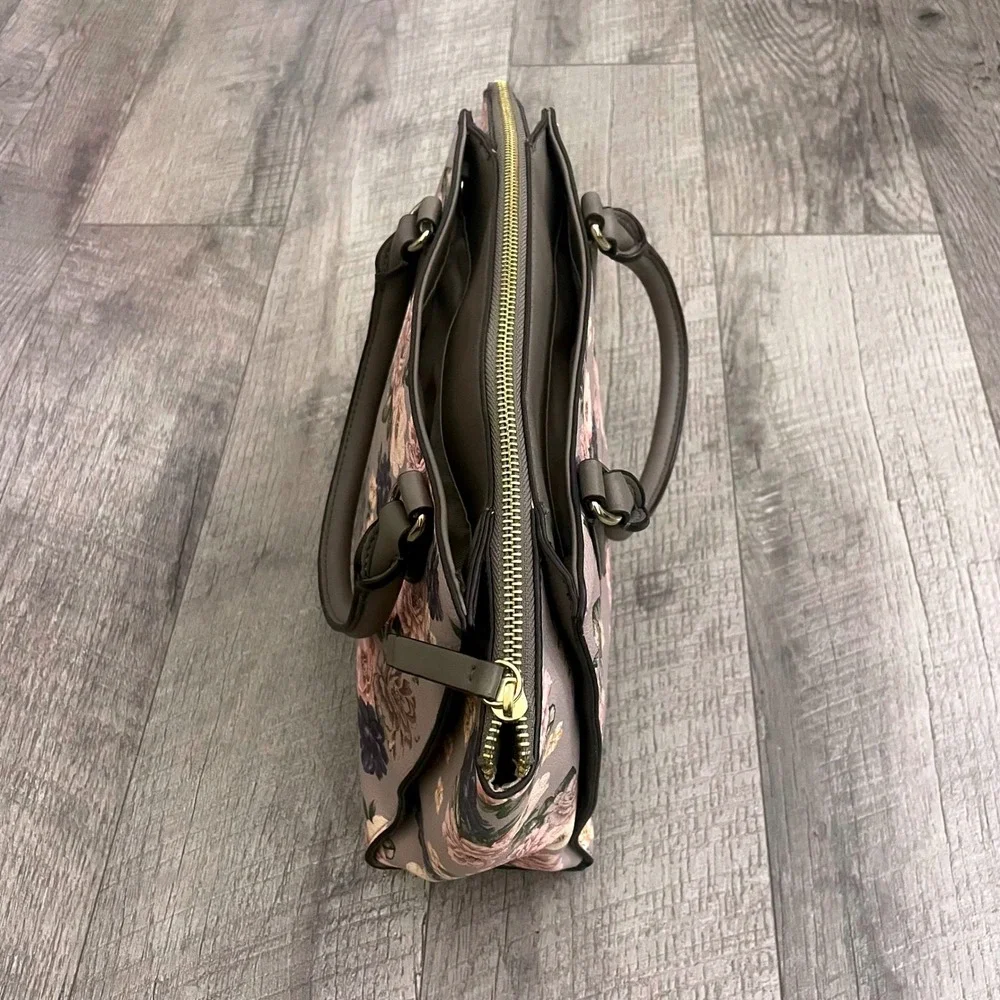 Nine‎ West Floral Satchel Handbag Mauve Pink Purple Triple Compartment Bag
